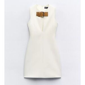 ZARA Cream Sleeveless Mini Dress with Tan Buckle Detail
